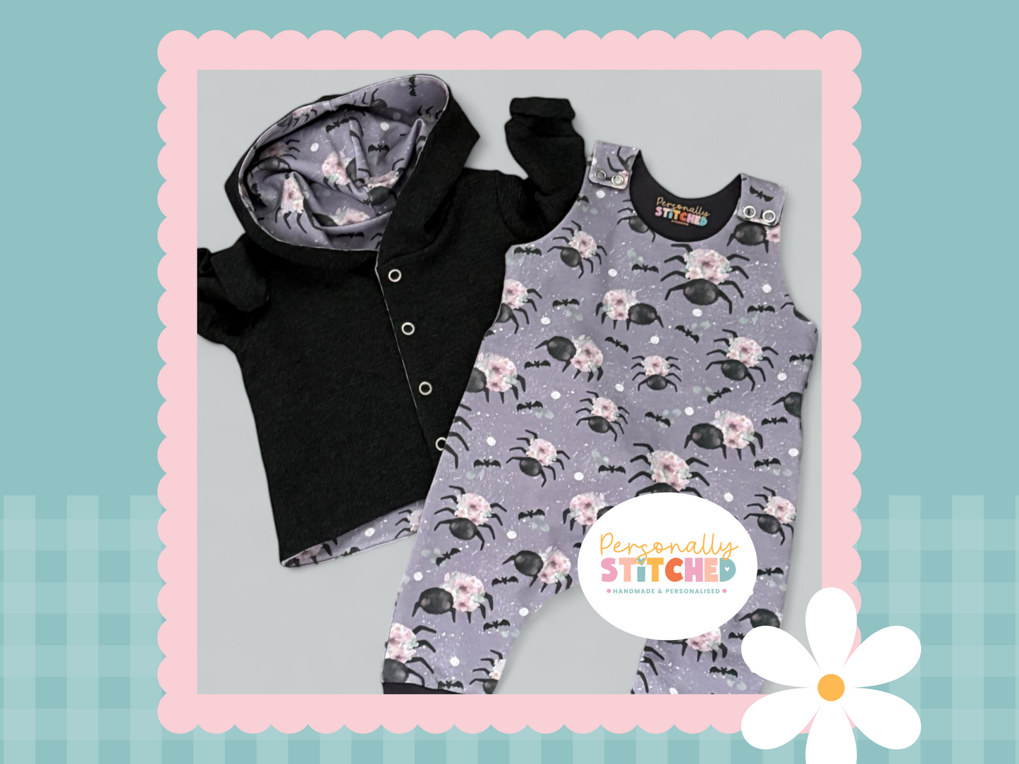 Floral Spiders Print & Waffle Knit Hooded Cardigan