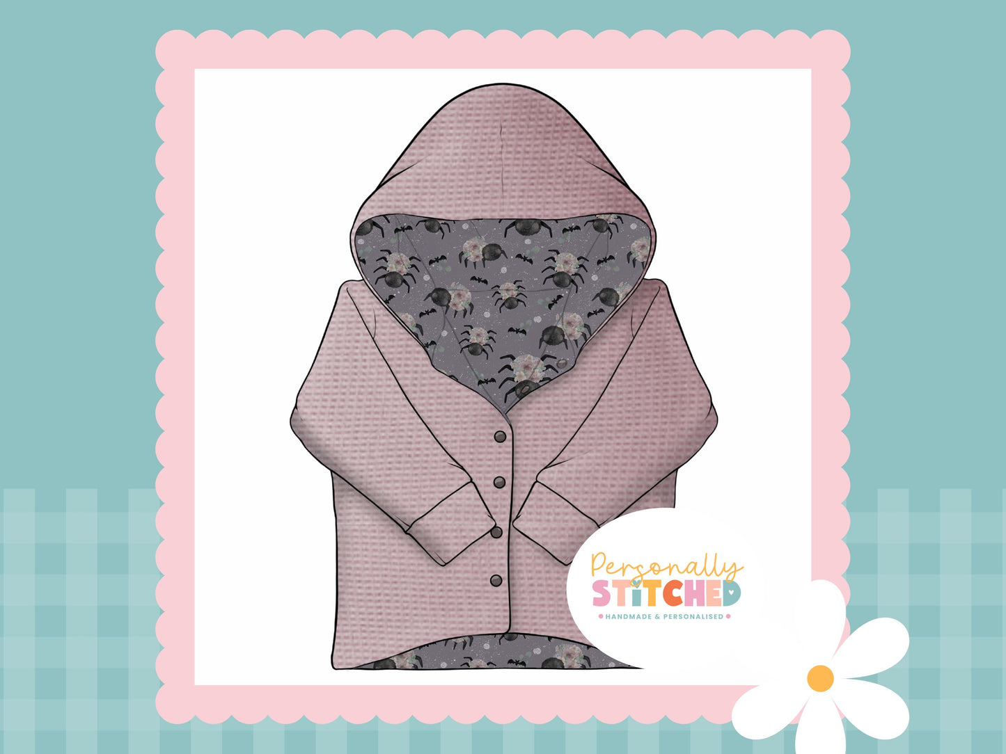 Floral Spiders Print & Waffle Knit Hooded Cardigan