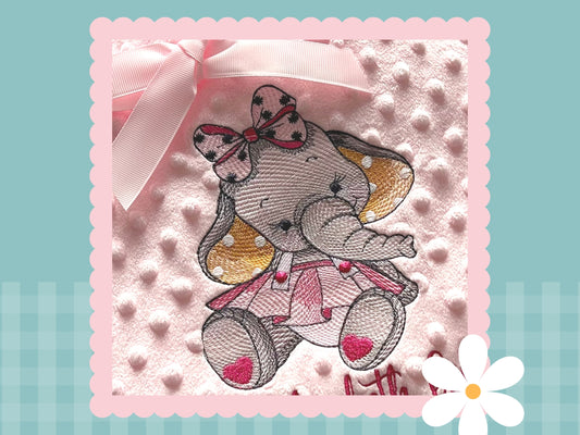 Personalised Dimple Fleece Blanket | Girl Elephant | Embroidered