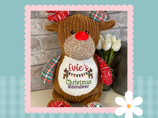 Red Tartan Reindeer | Official Cubbie Soft Toy | Personalised