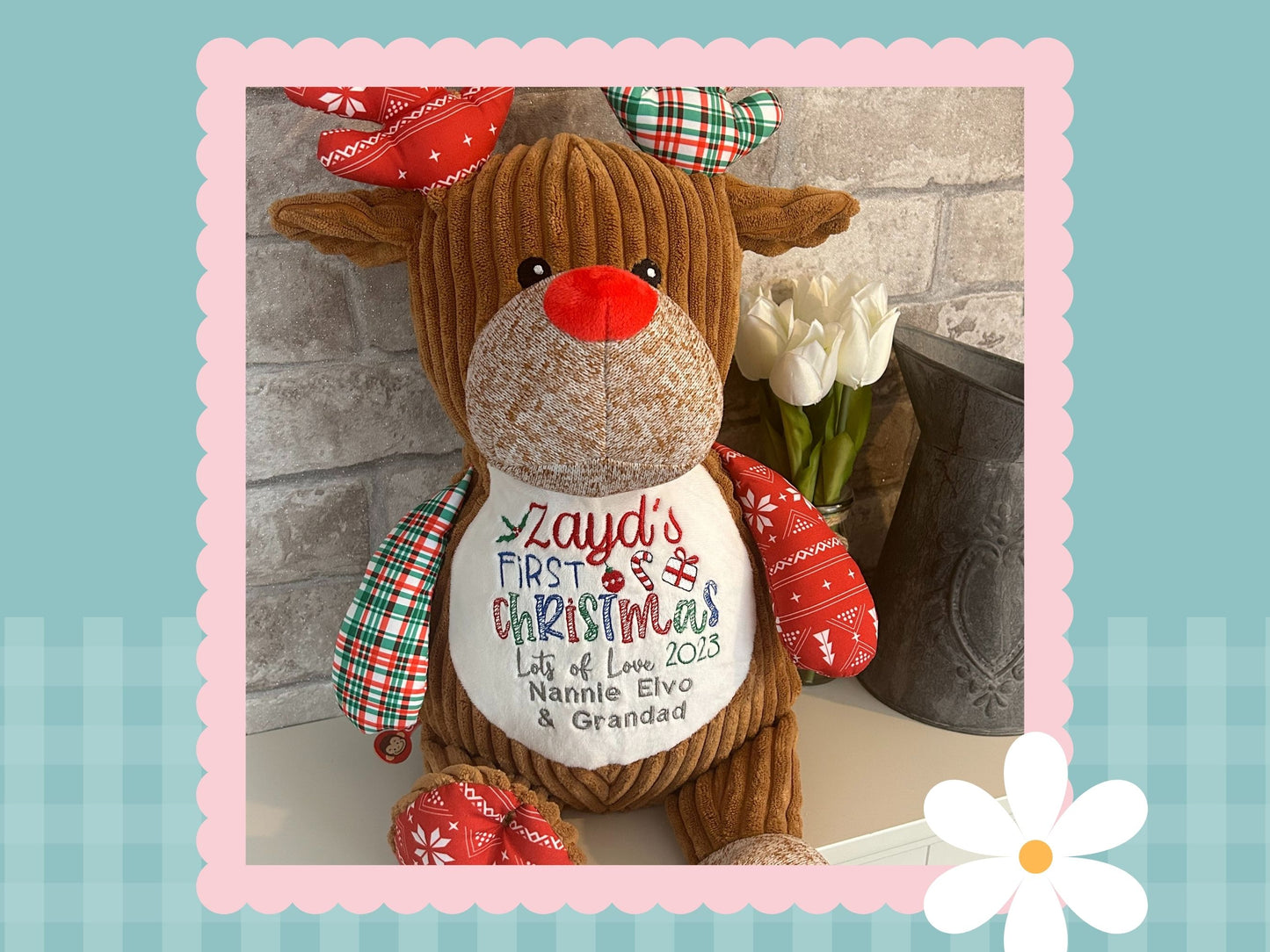 Red Tartan Reindeer | Official Cubbie Soft Toy | Personalised