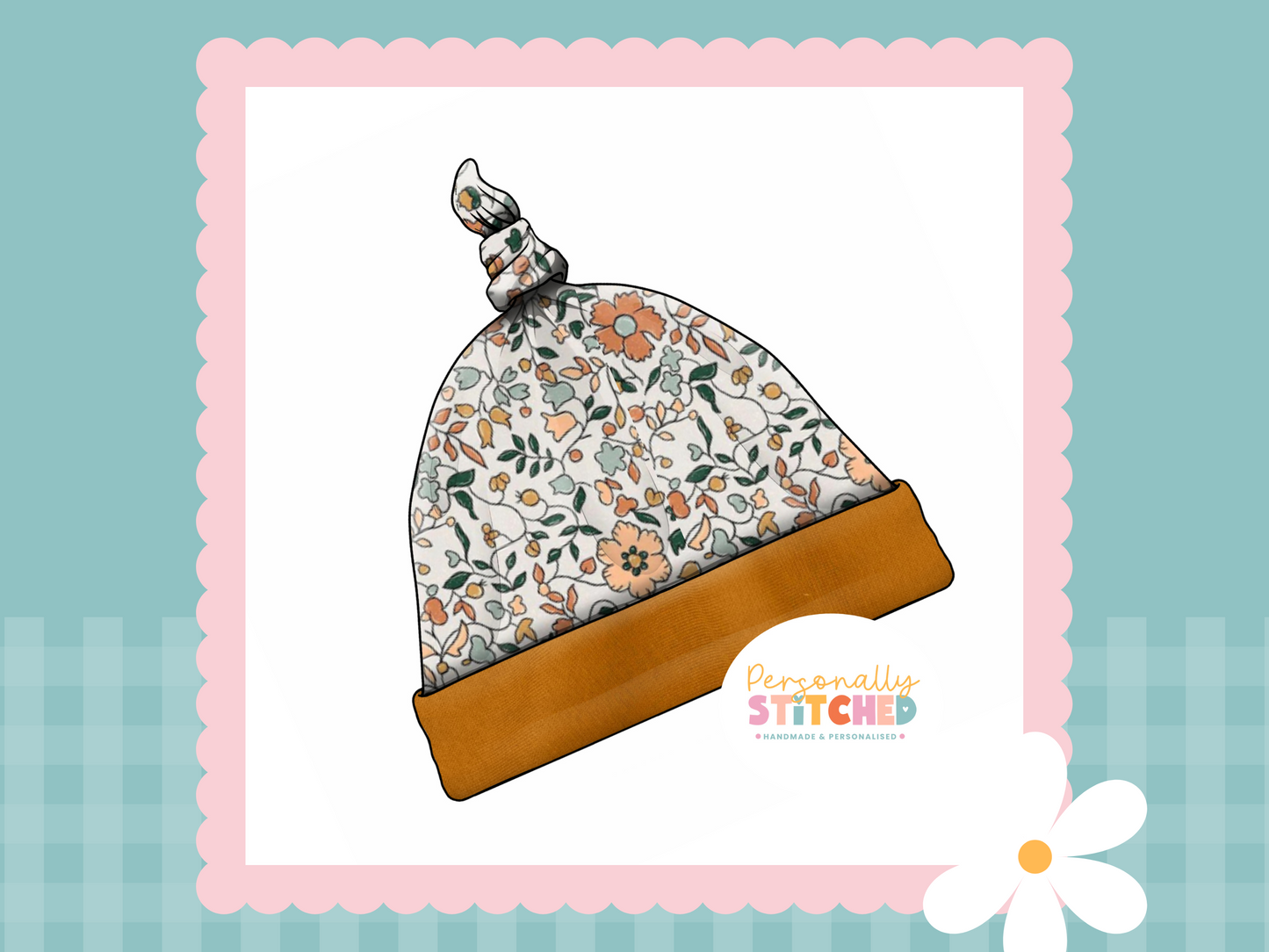 Autumn Florals Print Handmade Tie Knot Baby Hat MASTER