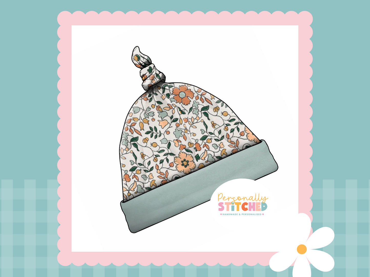 Autumn Florals Print Handmade Tie Knot Baby Hat MASTER