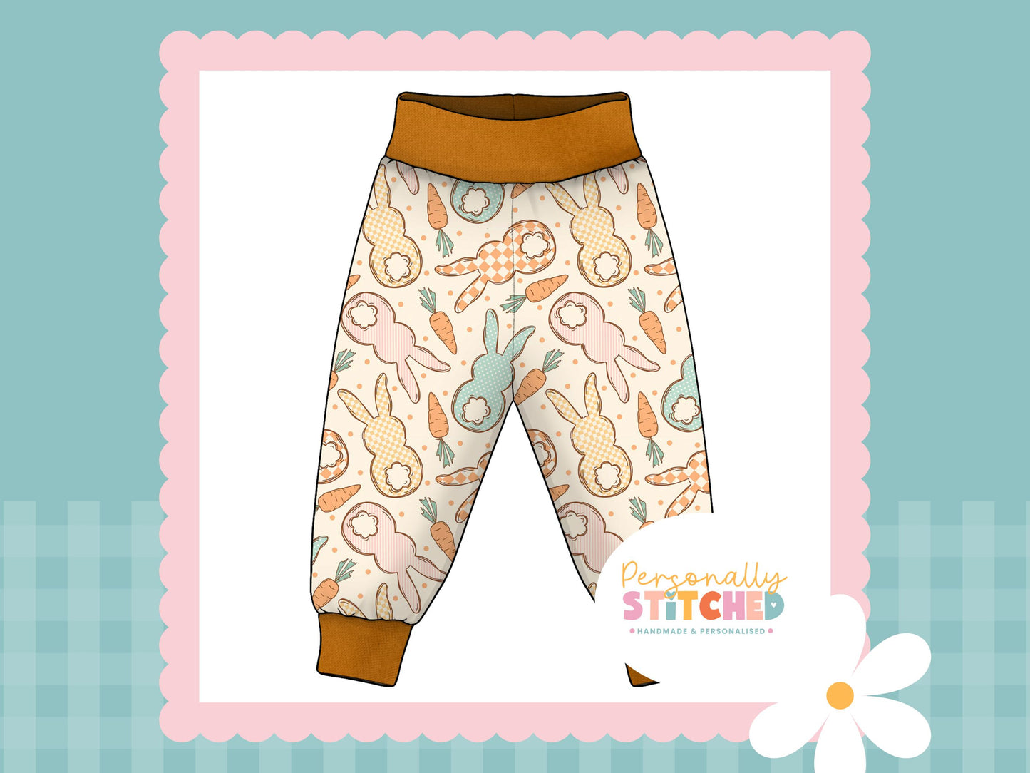 Cottage Bunnies Mint - French Terry Relaxed Fit Yoga Waist & Cuff Joggers