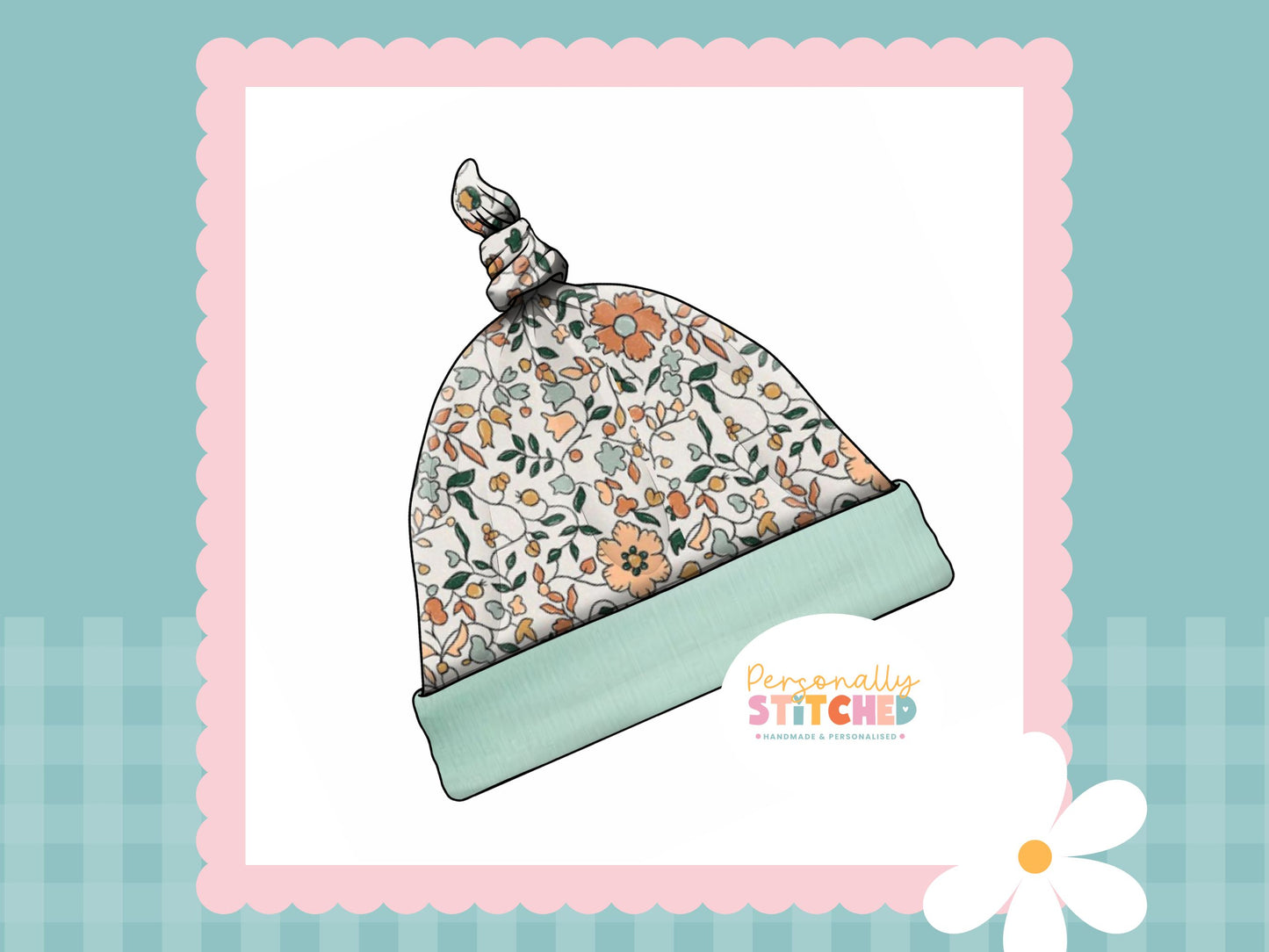 Autumn Florals Print Handmade Tie Knot Baby Hat MASTER