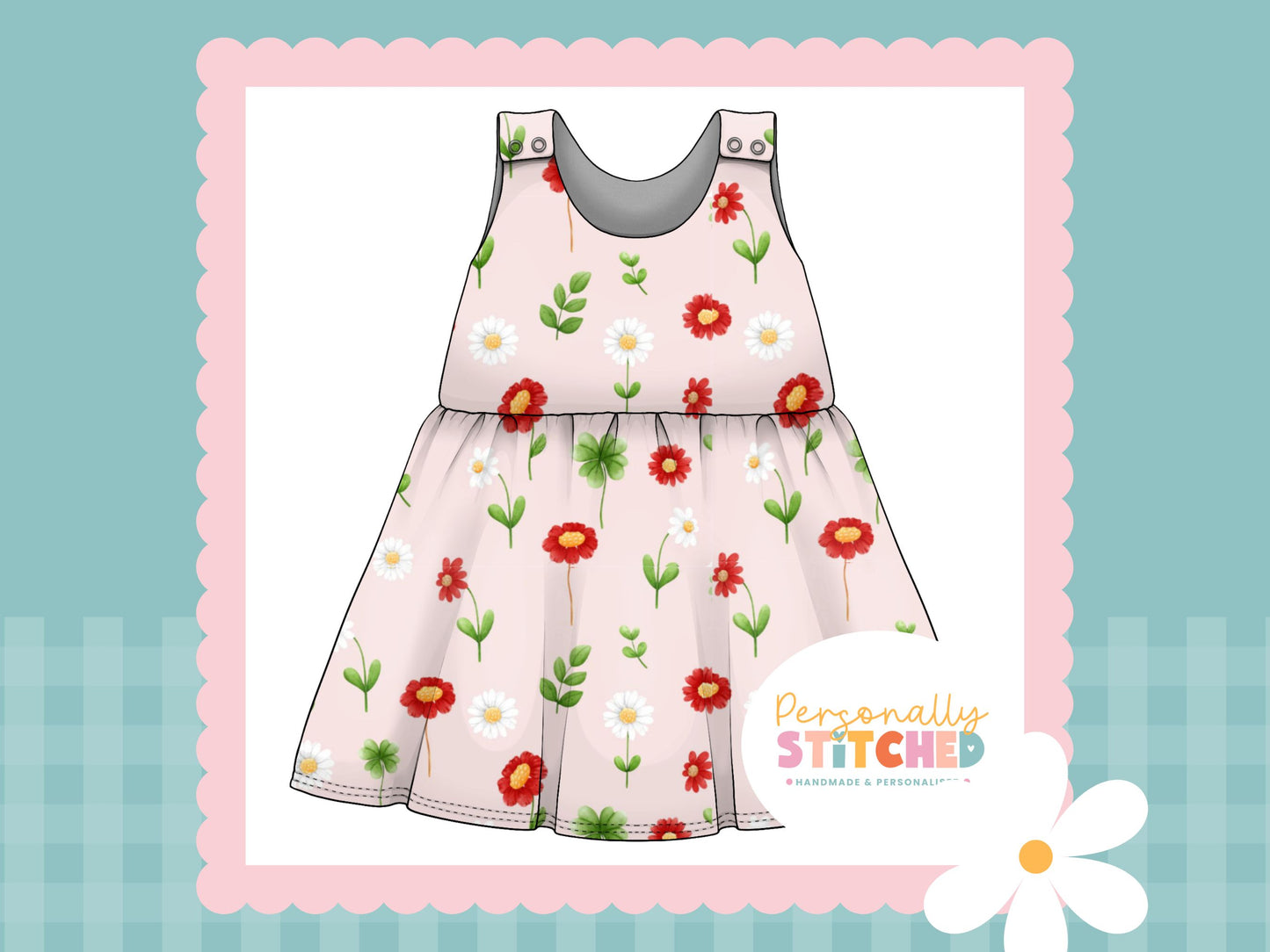 Ladybird Flowers Print French Terry Blossom Dress (Handmade To Order)