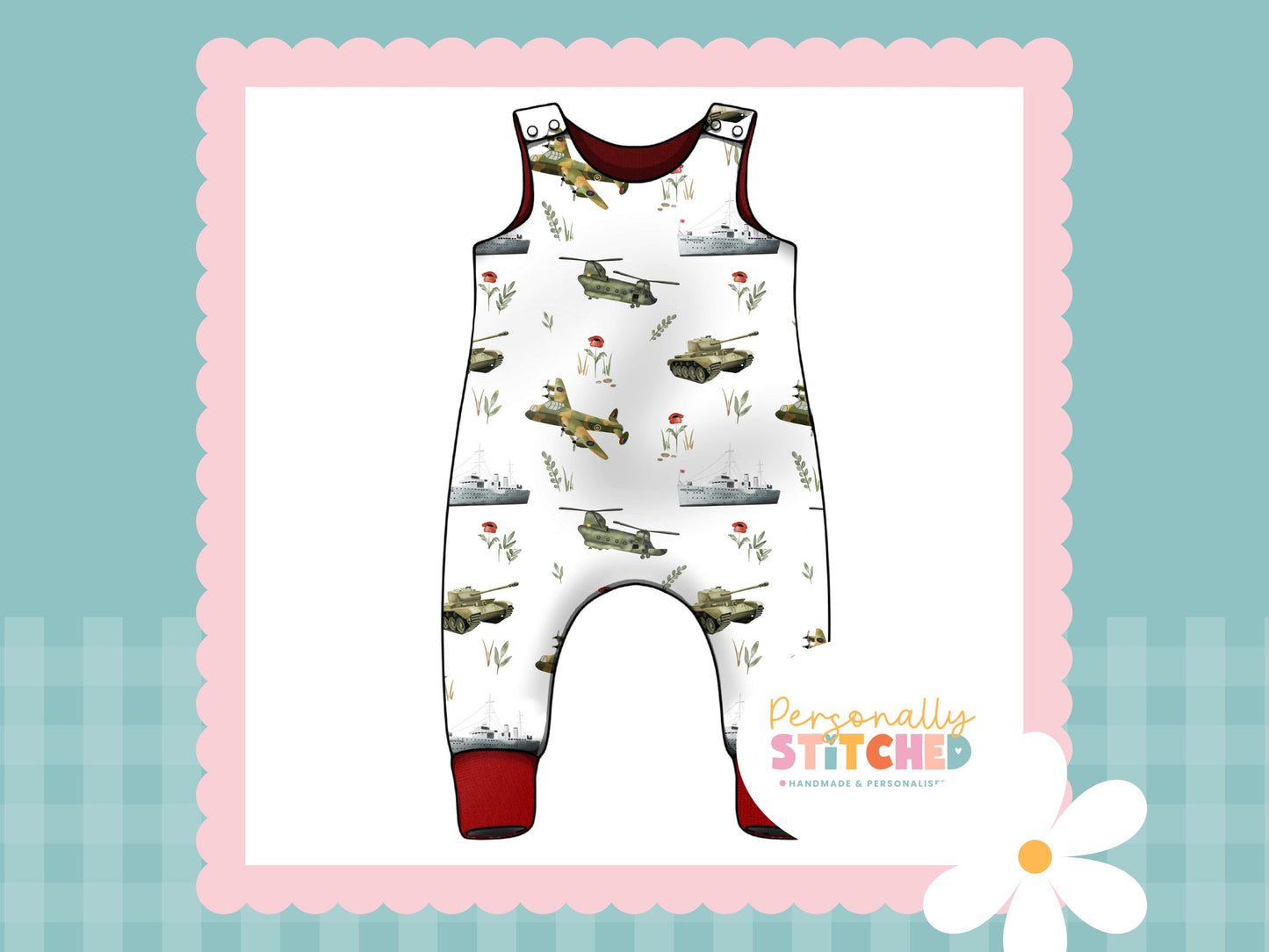Vintage Military Print French Terry Romper (Handmade To Order)