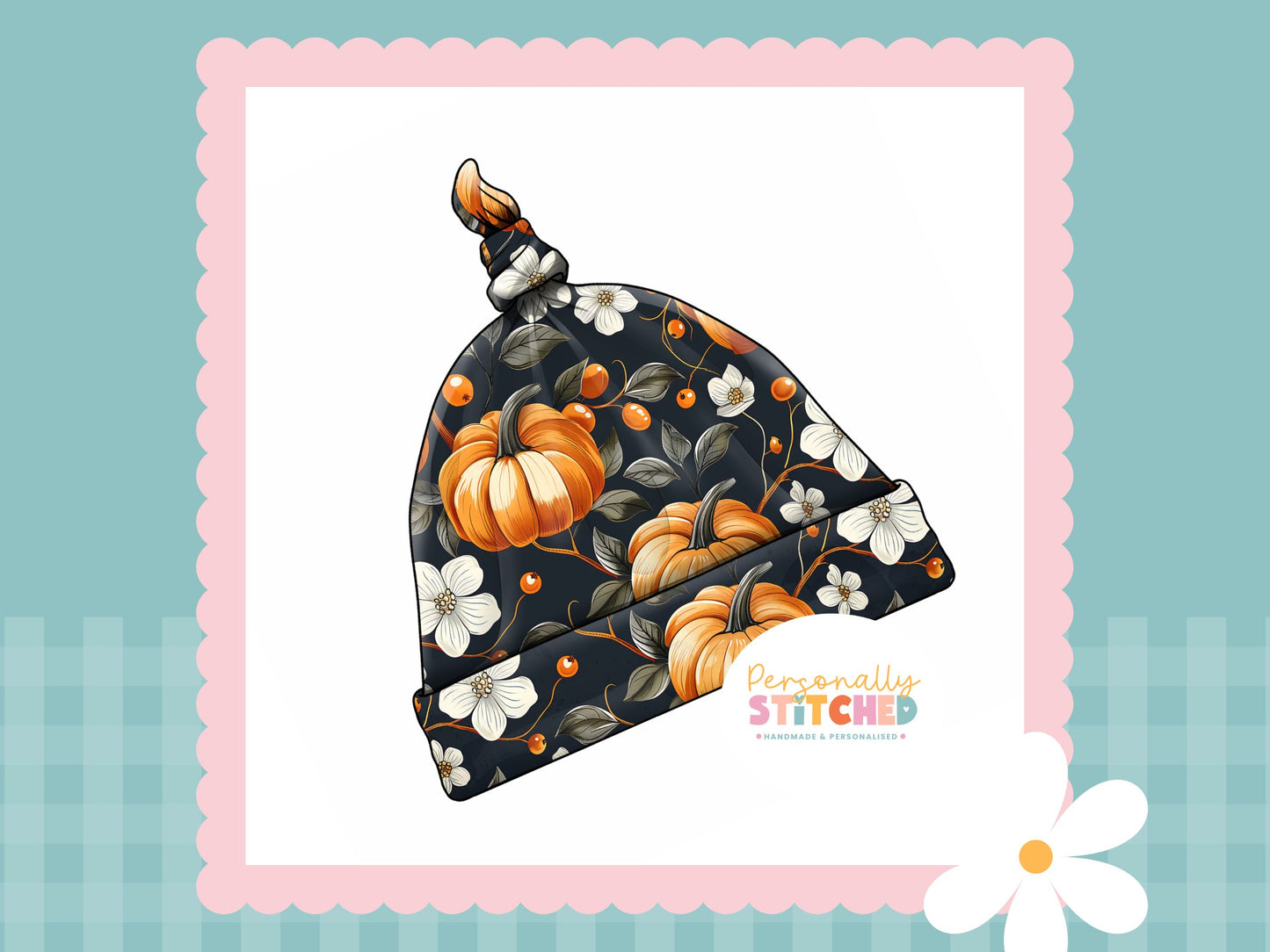 Pumpkin Flowers Print Handmade Tie Knot Baby Hat