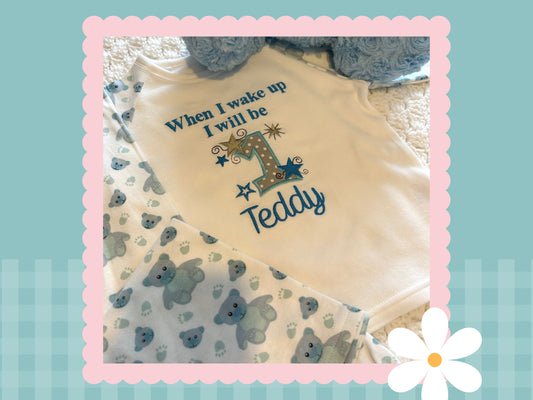 When i wake up i will be ONE Pyjamas | Blue Tummi Teddy | Embroidered