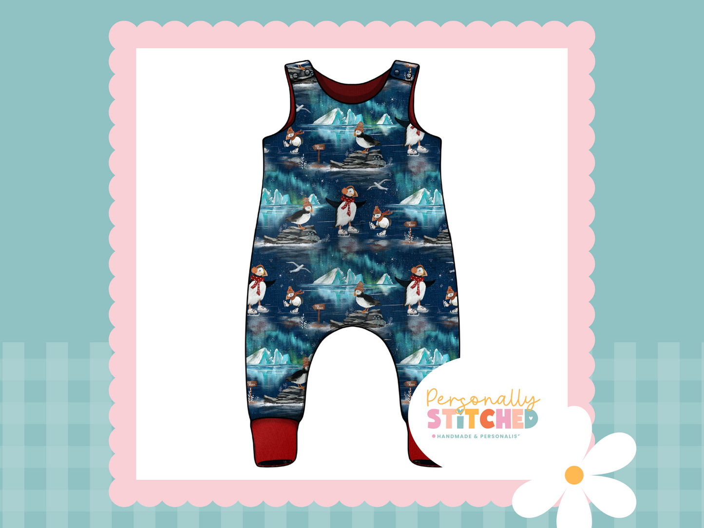 Ice Skating Puffins French Terry Romper (Made To Order)