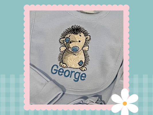 5 Piece Personalised Layette Set | Hedgehog Design | Embroidered