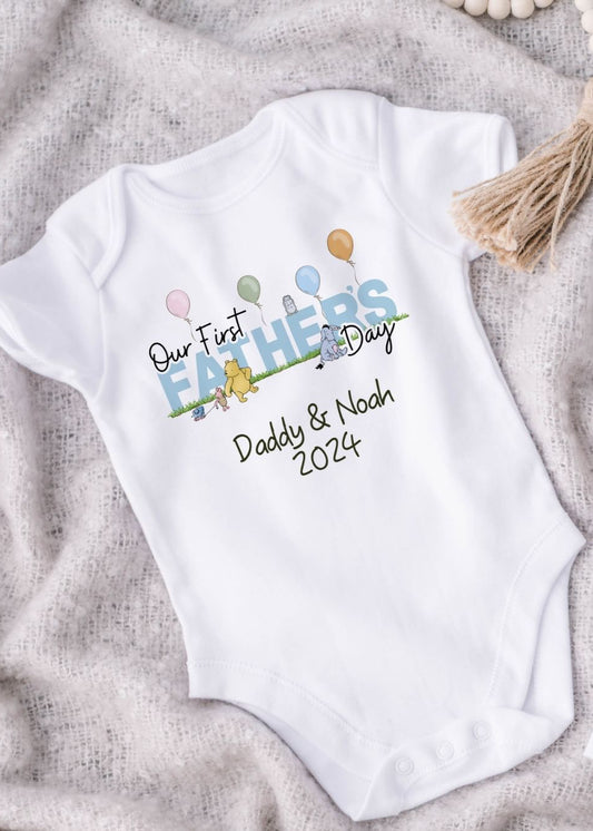 Our First Fathers Day Baby Vest | Classic Pooh Bear | Printed