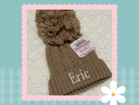 Personalised Cable Knit Hat with Pom Pom | Embroidered
