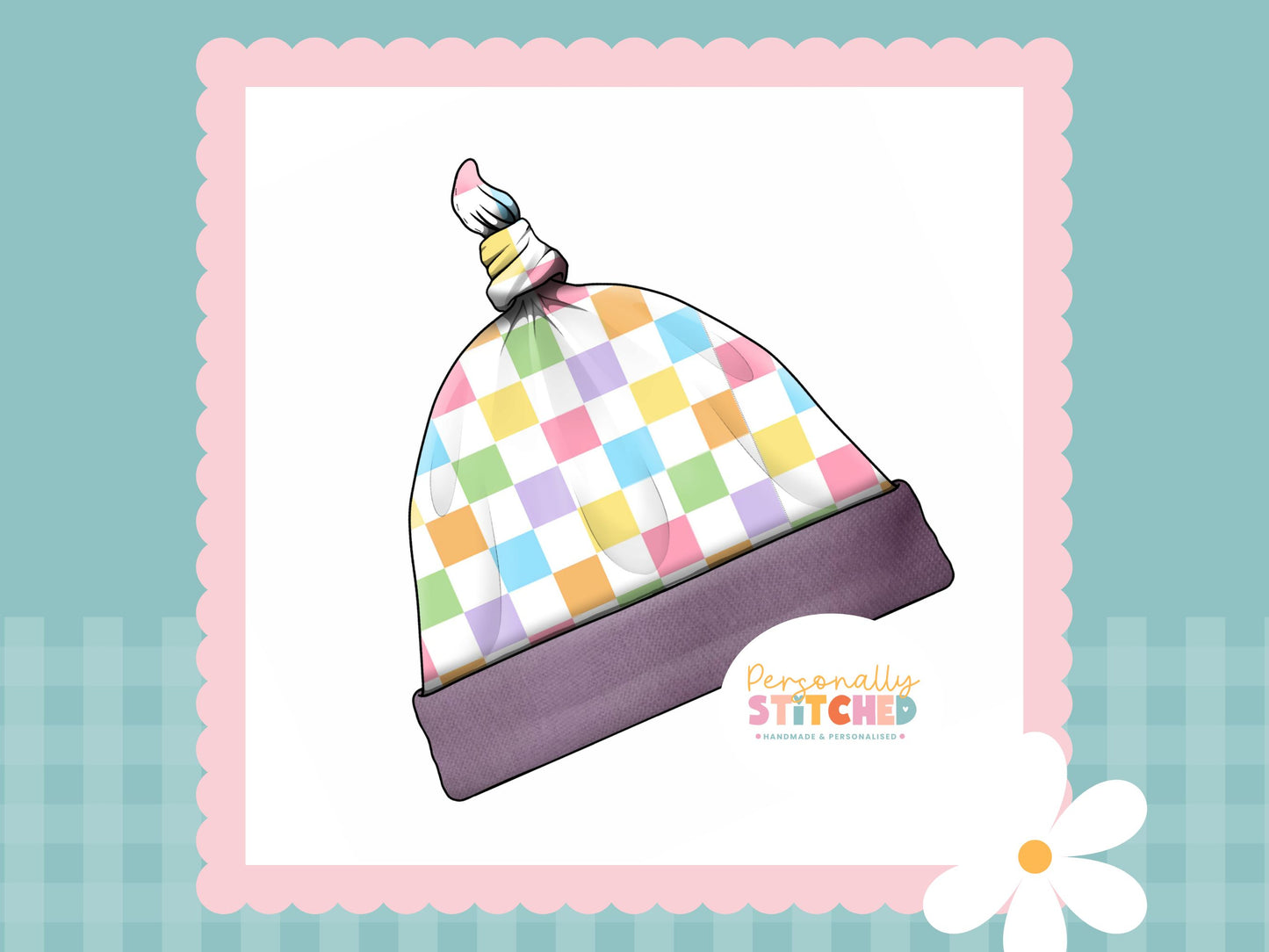 Pastel Check Print Handmade Tie Knot Baby Hat