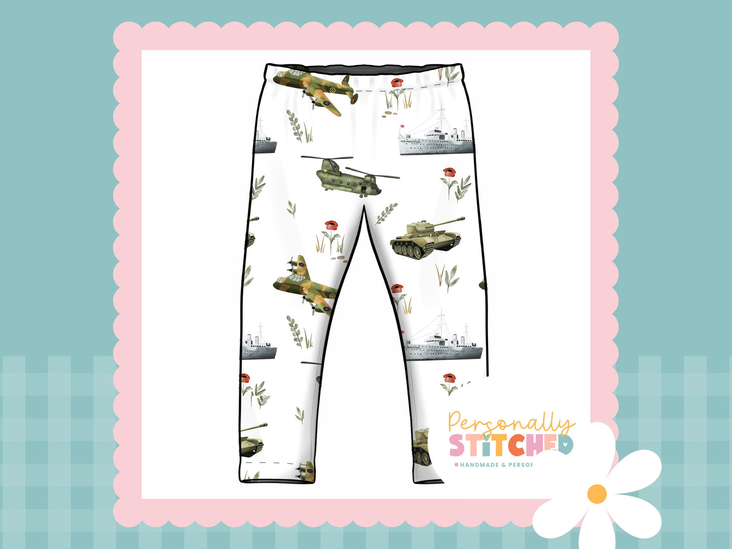 Vintage Military Print French Terry Classic Leggings (Handmade To Order)