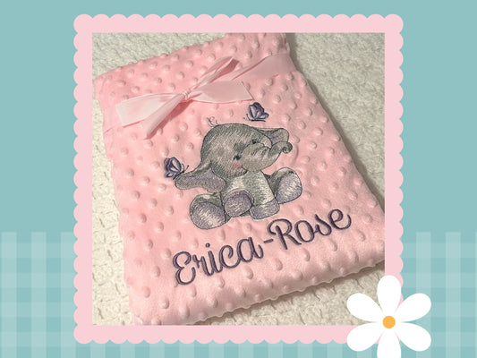 Personalised Dimple Fleece Blanket | Elle The Elephant | Embroidered