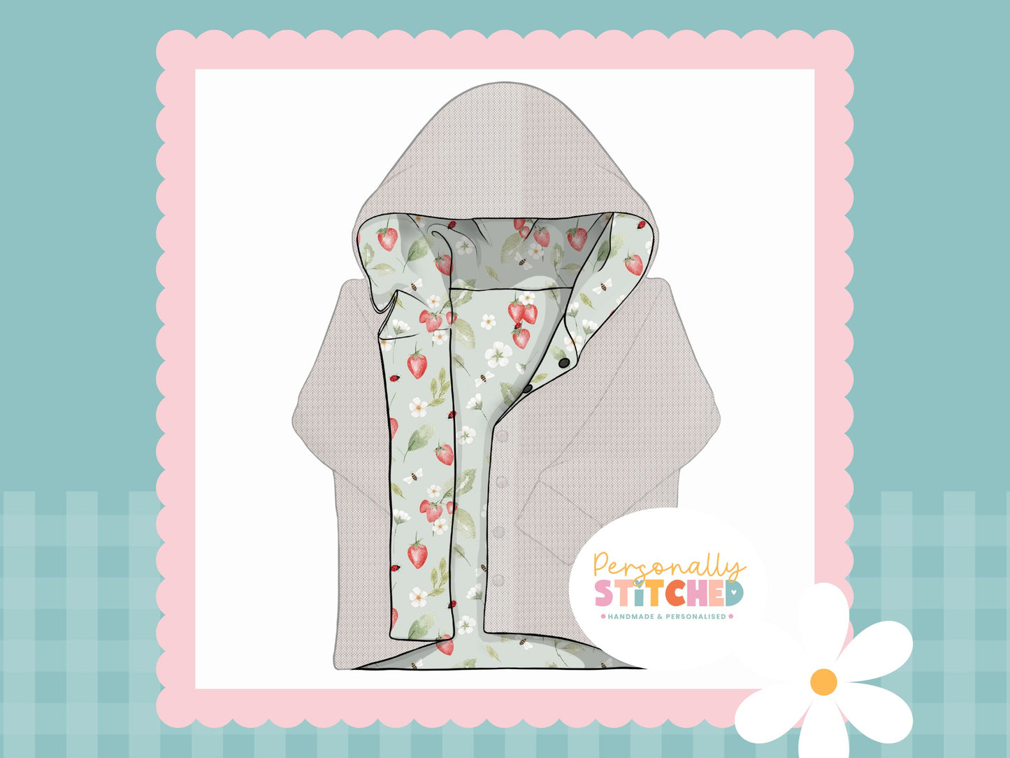 Strawberry Meadow Print & White Waffle Knit Hooded Cardigan