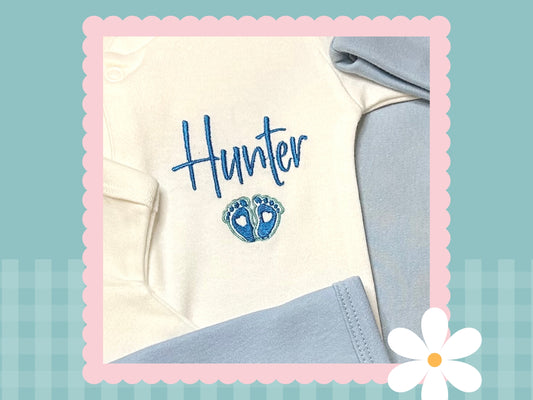 Personalised Blue & White Baby Gift Set | Embroidered