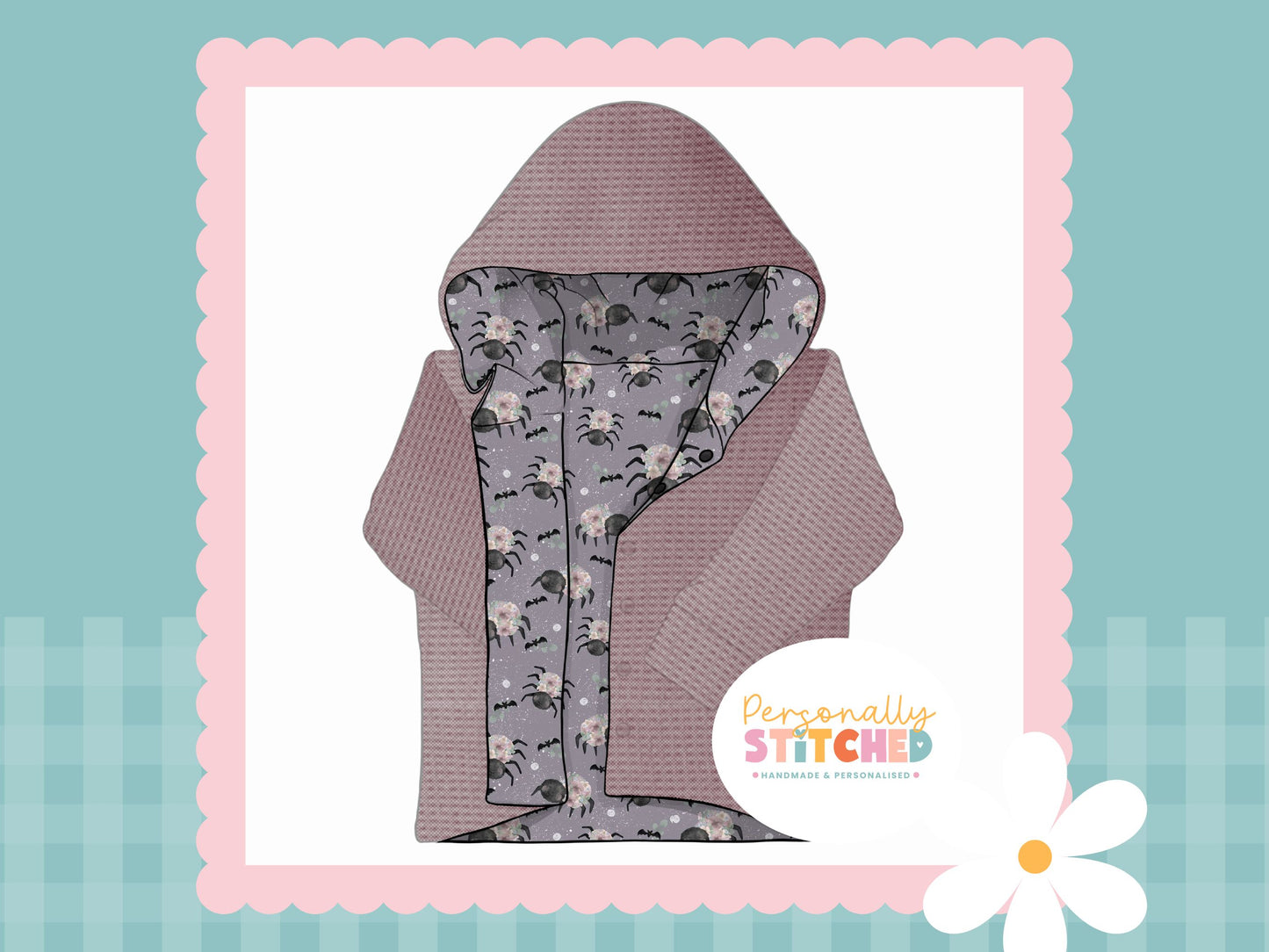 Floral Spiders Print & Waffle Knit Hooded Cardigan