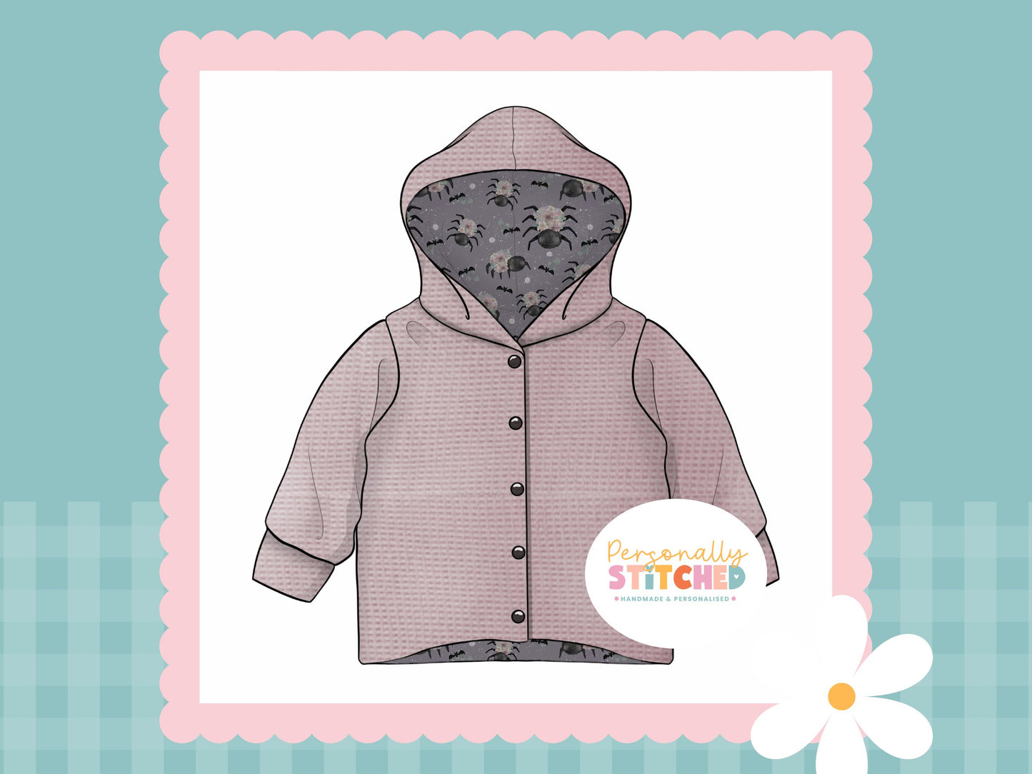 Floral Spiders Print & Waffle Knit Hooded Cardigan