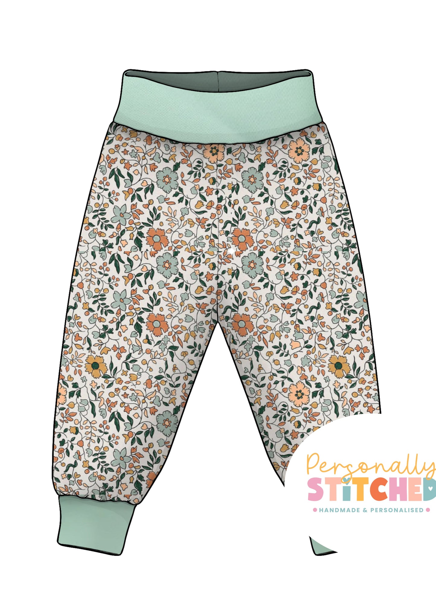 Autumn Boho Floral Organic Cotton Jersey Relaxed Fit Trousers