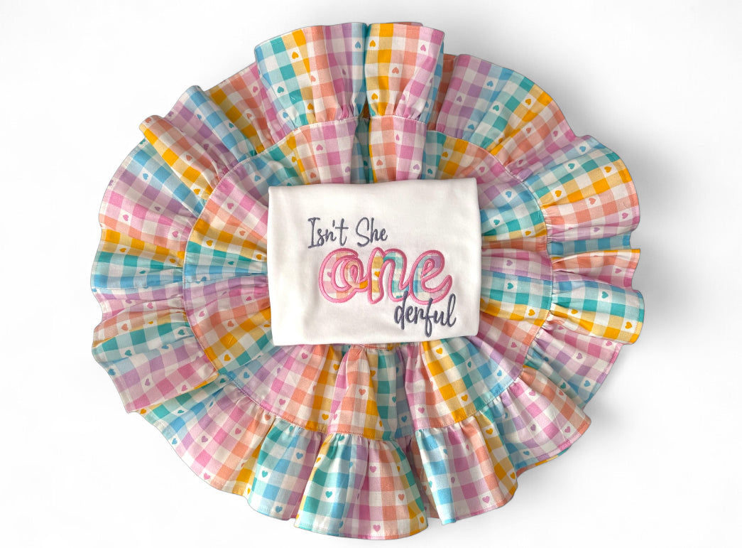 Pastel Gingham Heart Ruffle Skirt