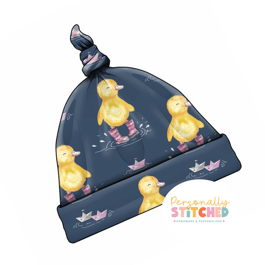 Bianca Duck Print Handmade Tie Knot Baby Hat