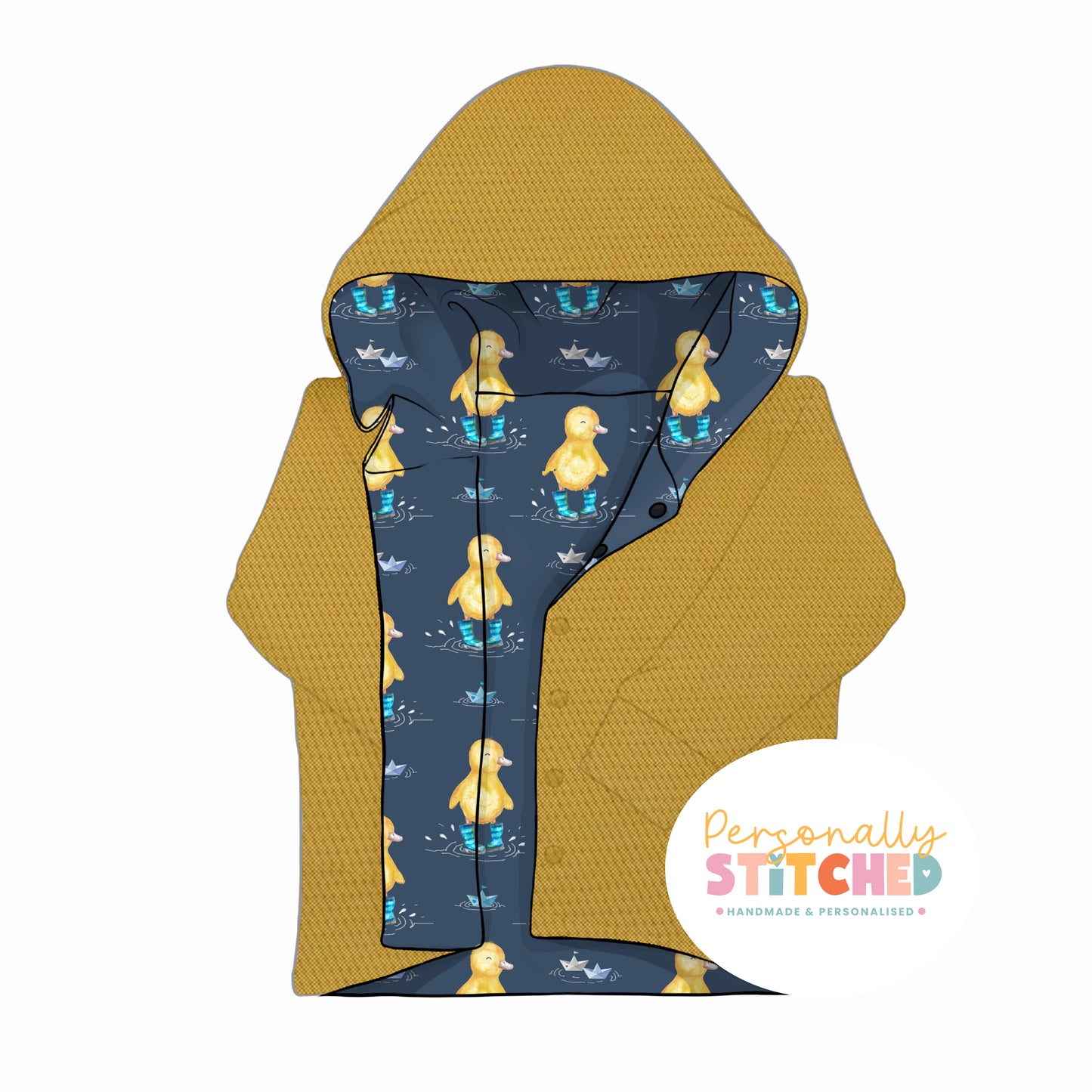 Buddy Duck & Yellow Waffle Knit Hooded Cardigan