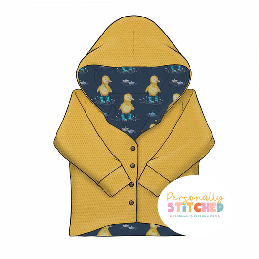 Buddy Duck & Yellow Waffle Knit Hooded Cardigan