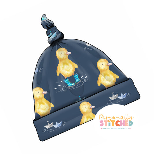Buddy Duck Print Handmade Tie Knot Baby Hat