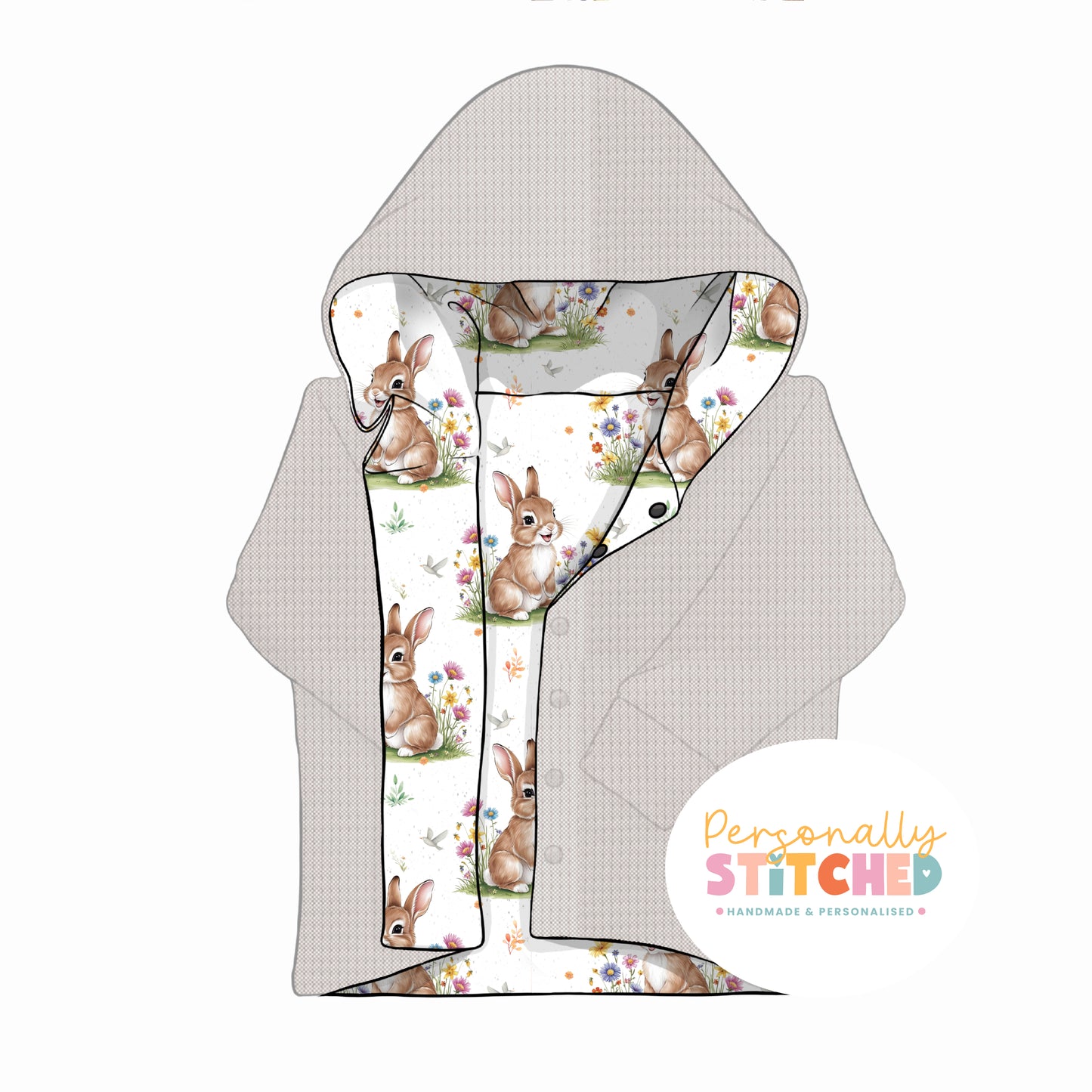 Exclusive Cutie Rabbit Print Waffle Knit Hooded Cardigan