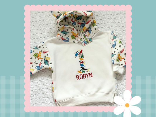 Dino Bear Embroidered Hoodie | Personalised