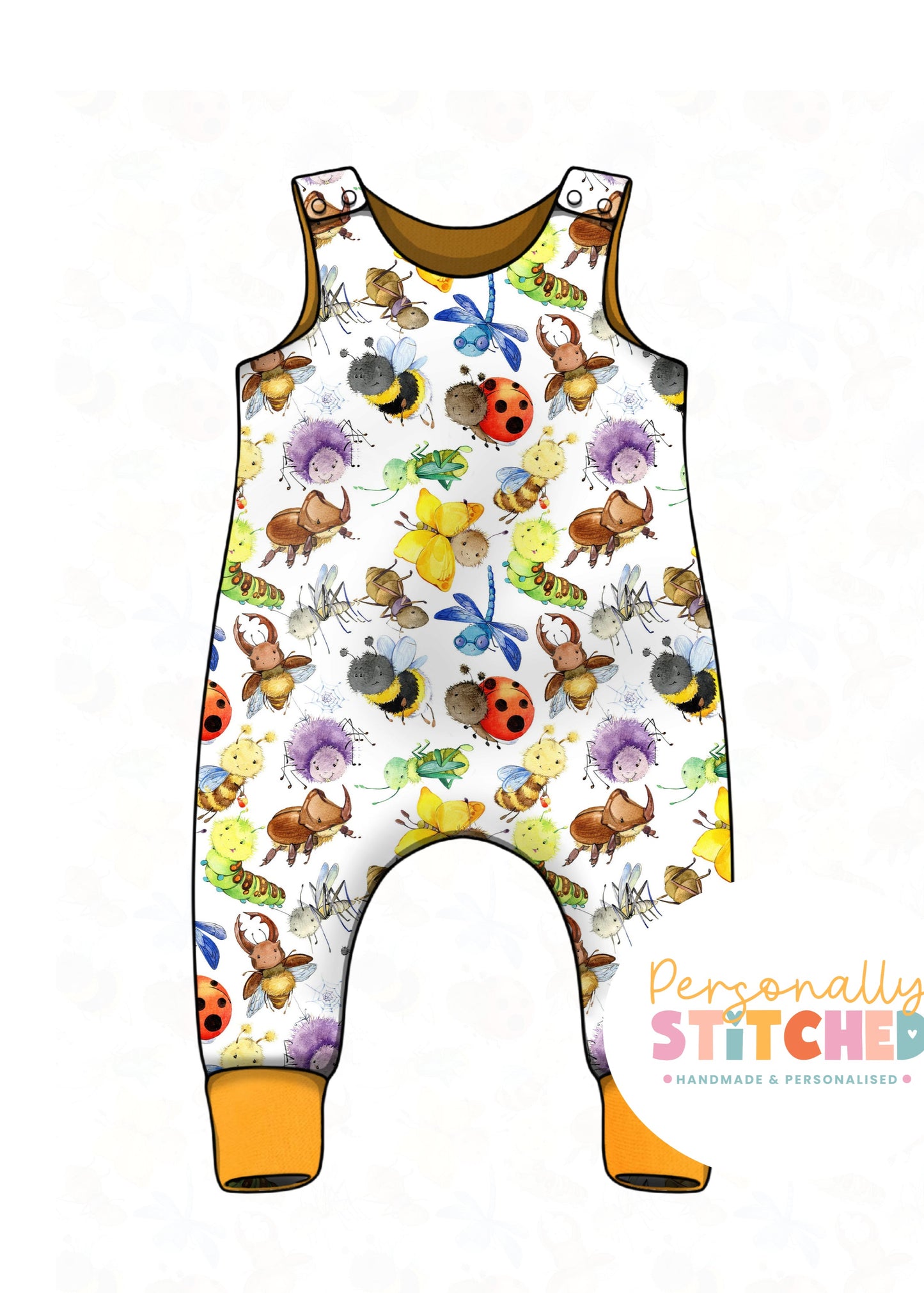 Happy Bugs Organic Cotton Jersey Dungaree Romper