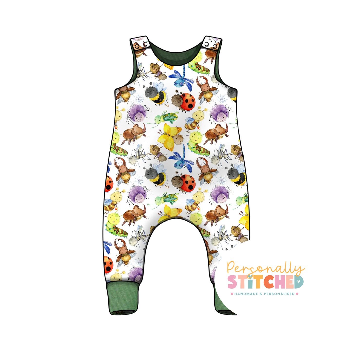 Happy Bugs Organic Cotton Jersey Dungaree Romper
