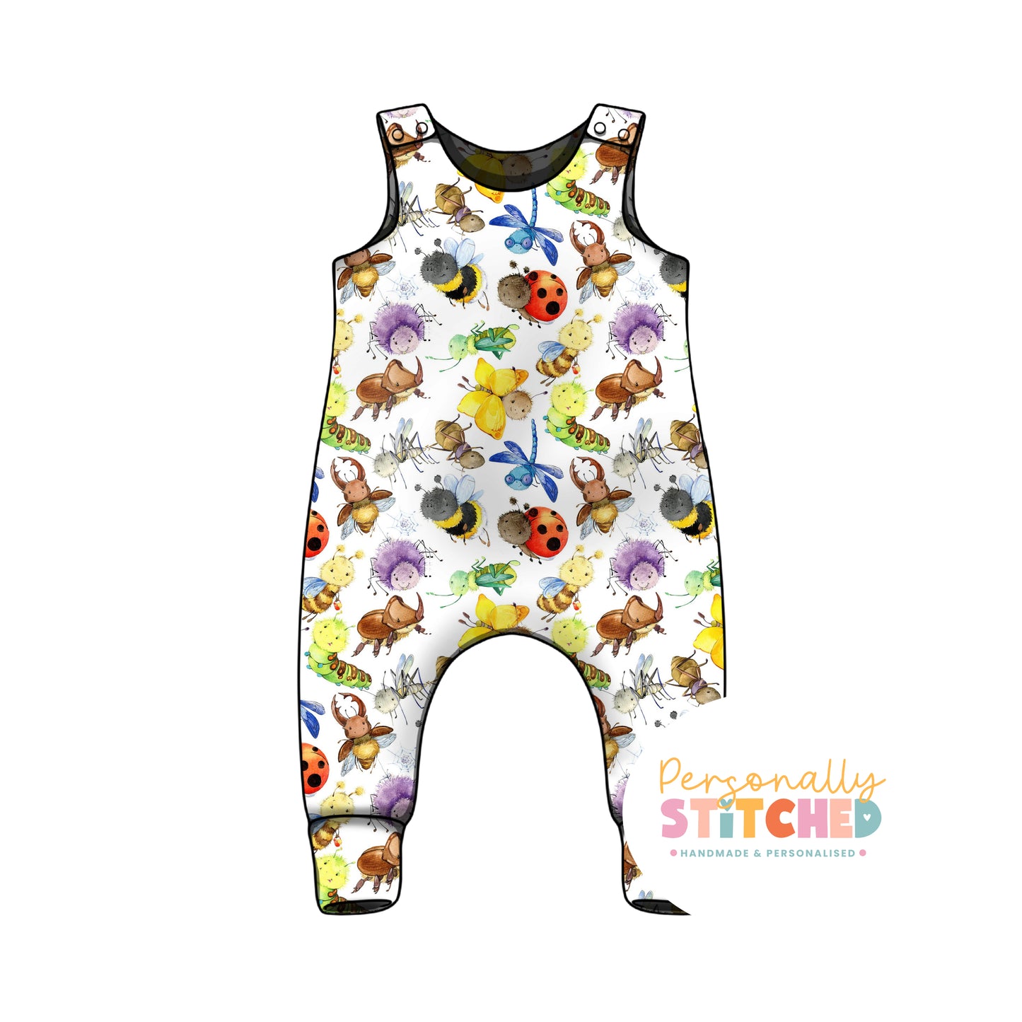 Happy Bugs Organic Cotton Jersey Dungaree Romper