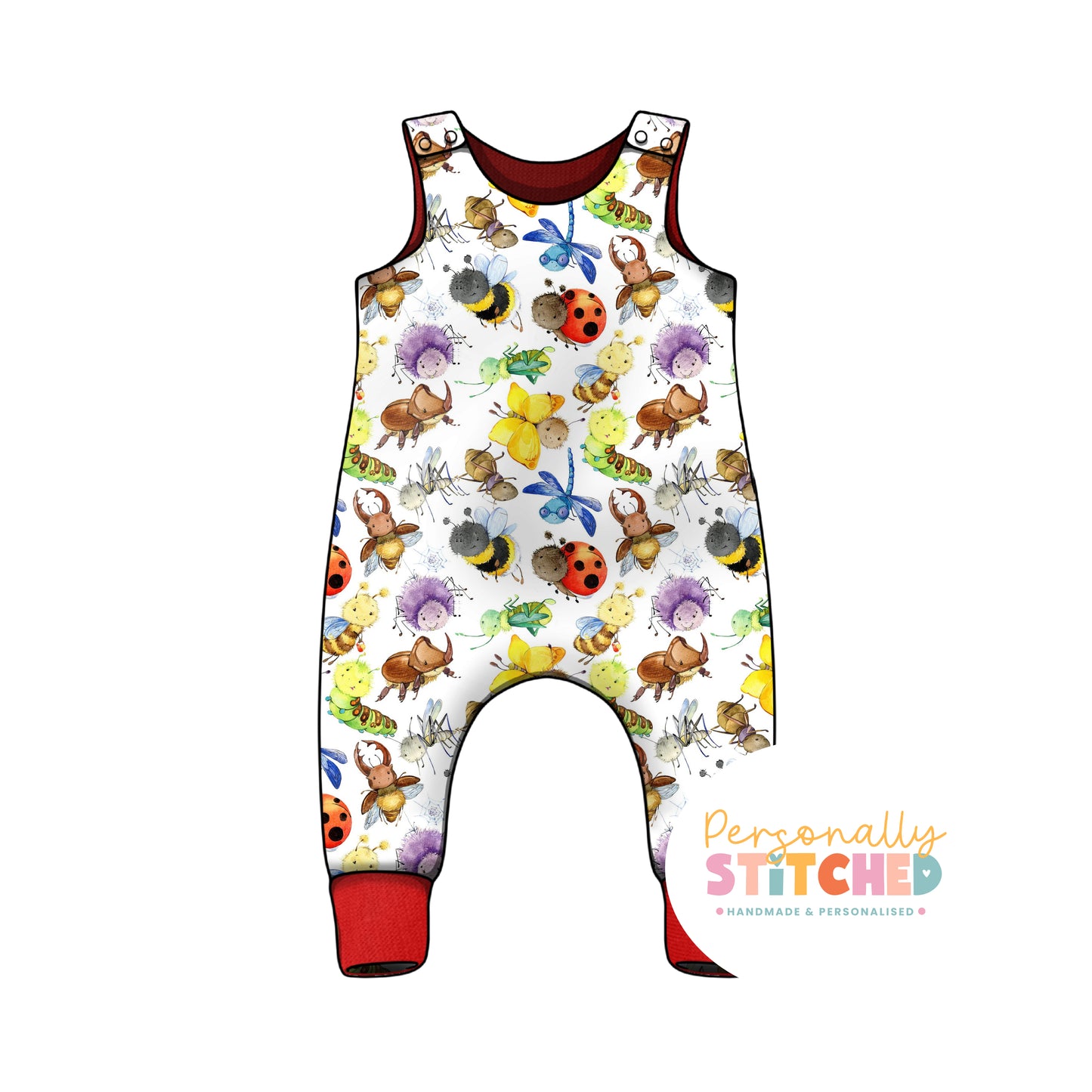 Happy Bugs Organic Cotton Jersey Dungaree Romper