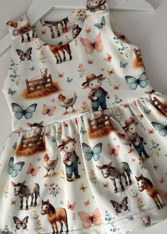 2-3 Years | On The Farm | Handmade Jersey Blossom Dress with White lining | READY TO POST (Copy)