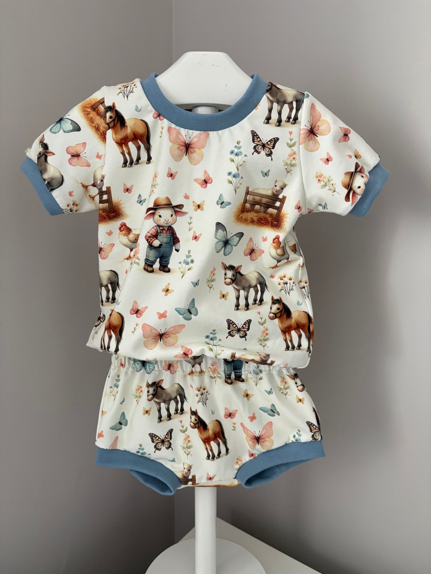 On The Farm Print Organic Jersey Shorts (Handmade To Order)