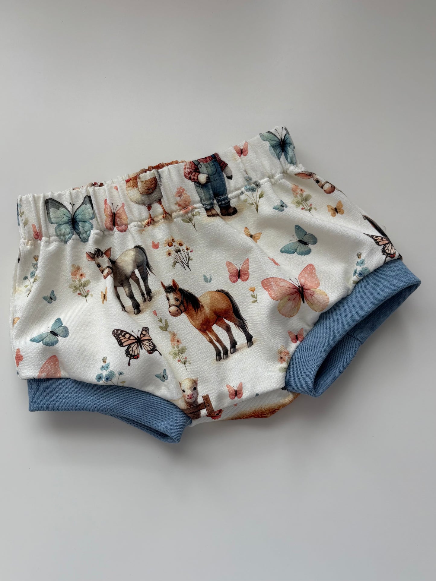 On The Farm Print Organic Jersey Shorts (Handmade To Order)