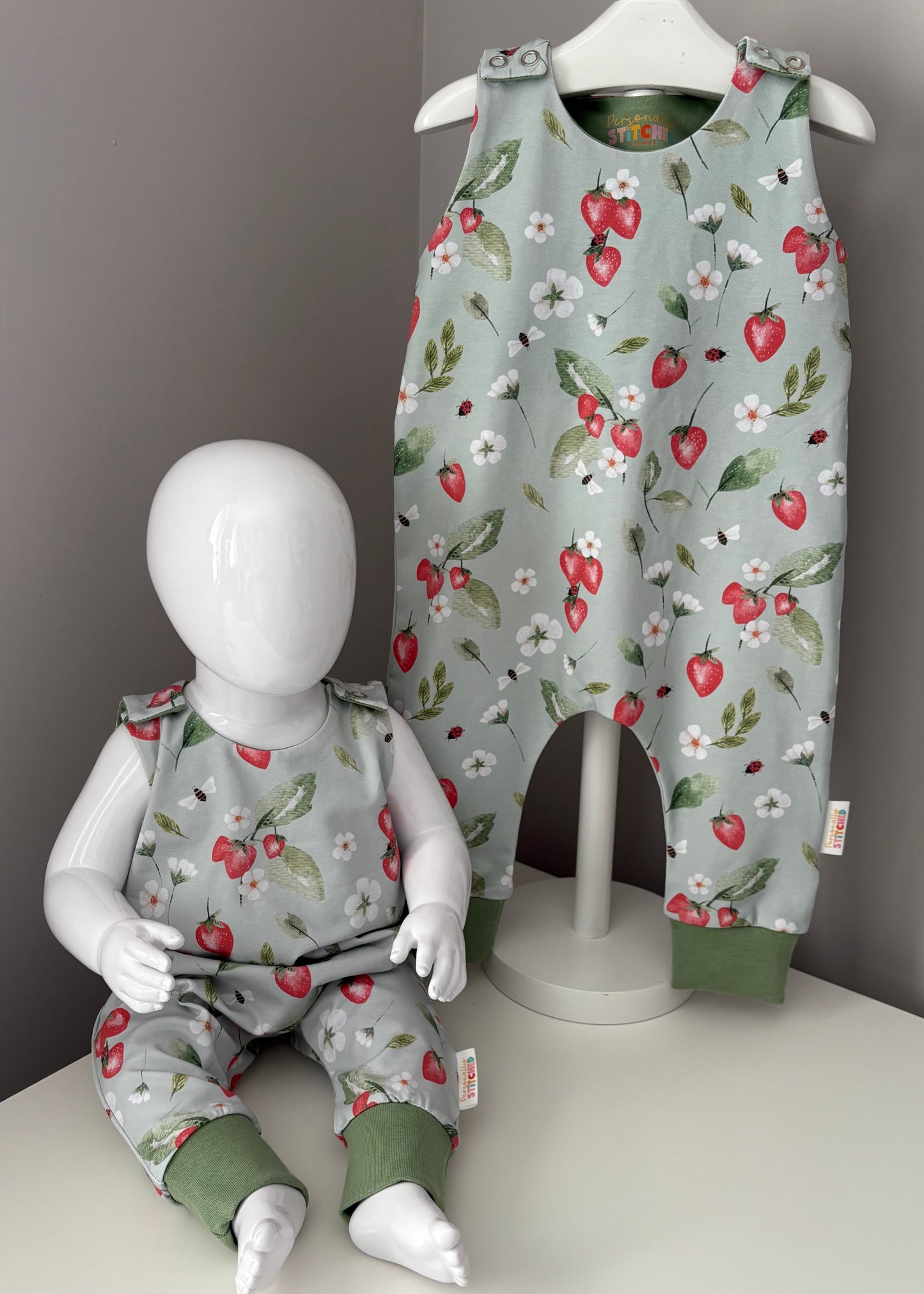 0-3 Months Strawberry Meadow Organic Cotton Jersey Dungaree Romper