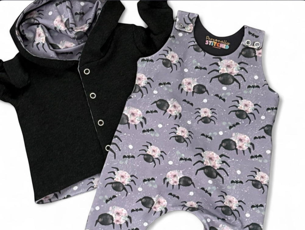 Floral Spiders Print & Waffle Knit Hooded Cardigan