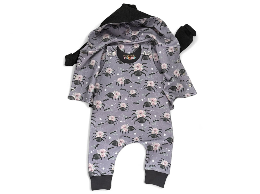 Floral Spiders Print & Waffle Knit Hooded Cardigan