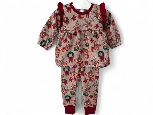 6-9 Months | Vintage Reindeer | Handmade French Terry Tunic & Leggings | READY TO POST
