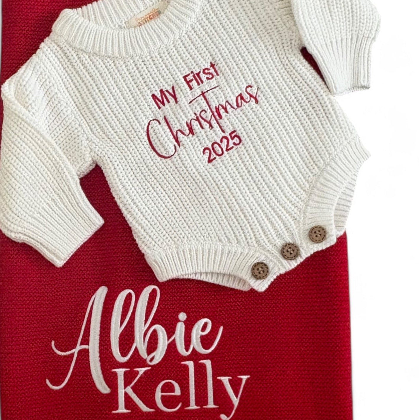 Red Personalised Knit Blanket | Personally Stitched Exclusive