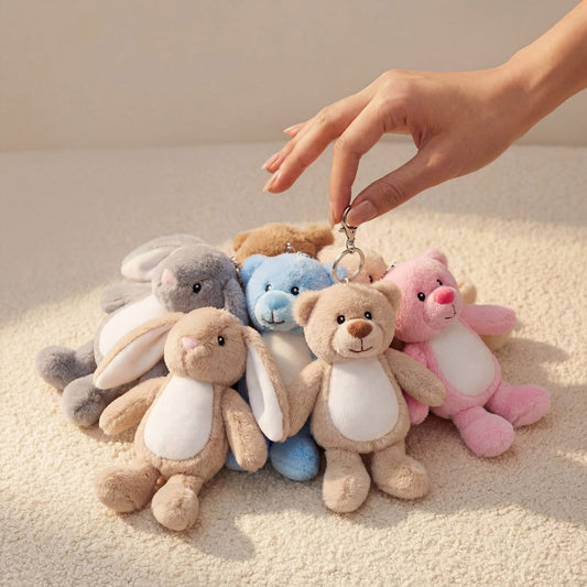 Personalised Plush Bear & Bunny Keyring | Custom Name Bag Charm | Teddy Backpack Charm | Gift for Kids & Adults