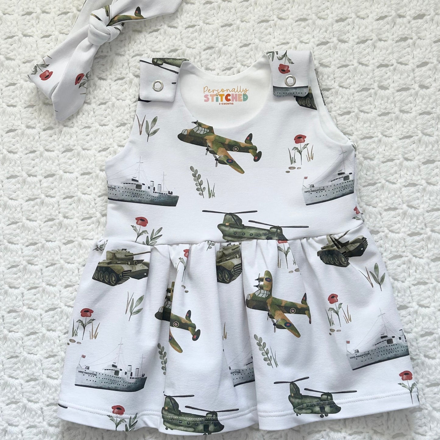 Vintage Military Print French Terry Blossom Dress (Handmade To Order)