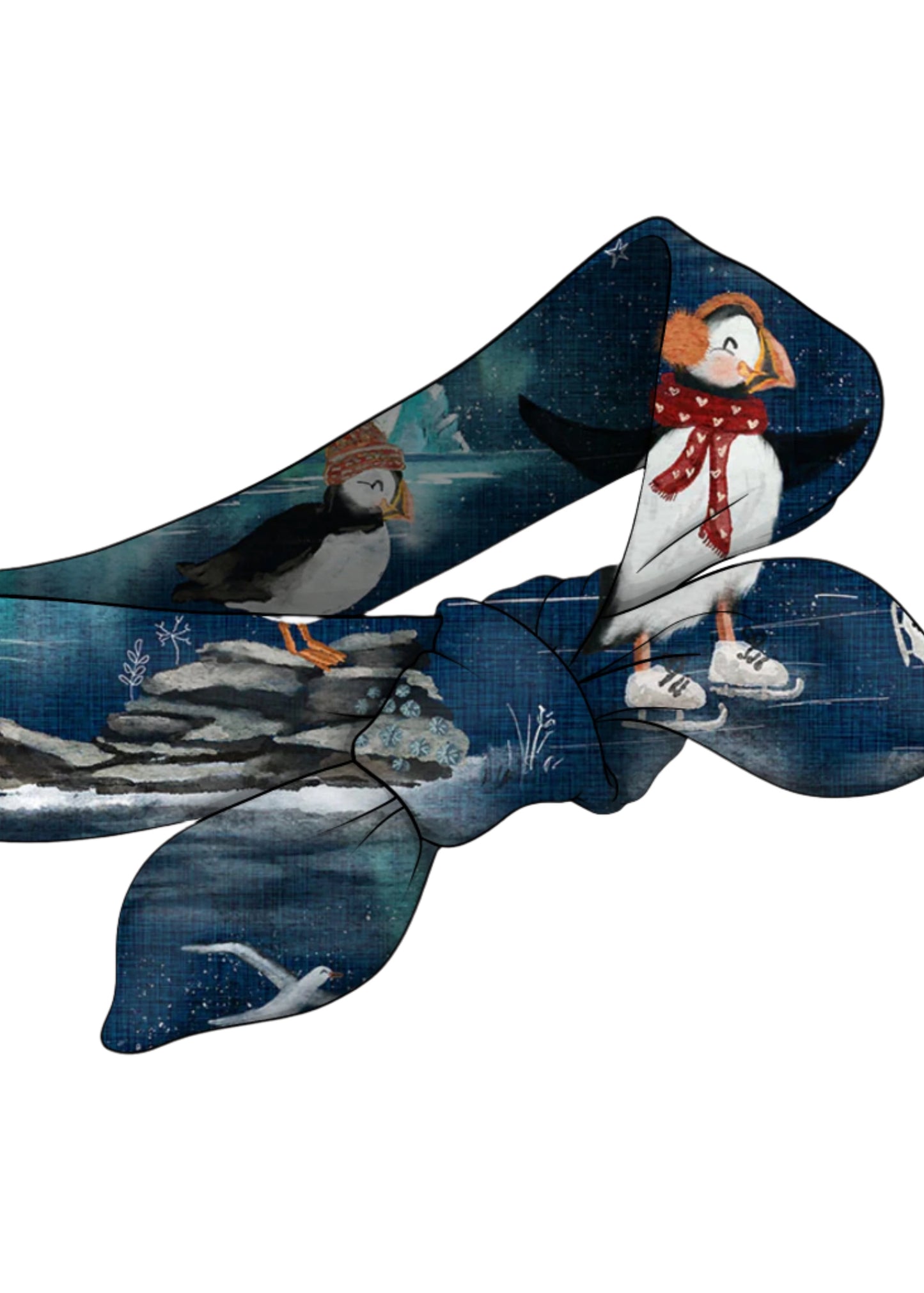 Ice Skating Puffins Print Tiny Knot Headband