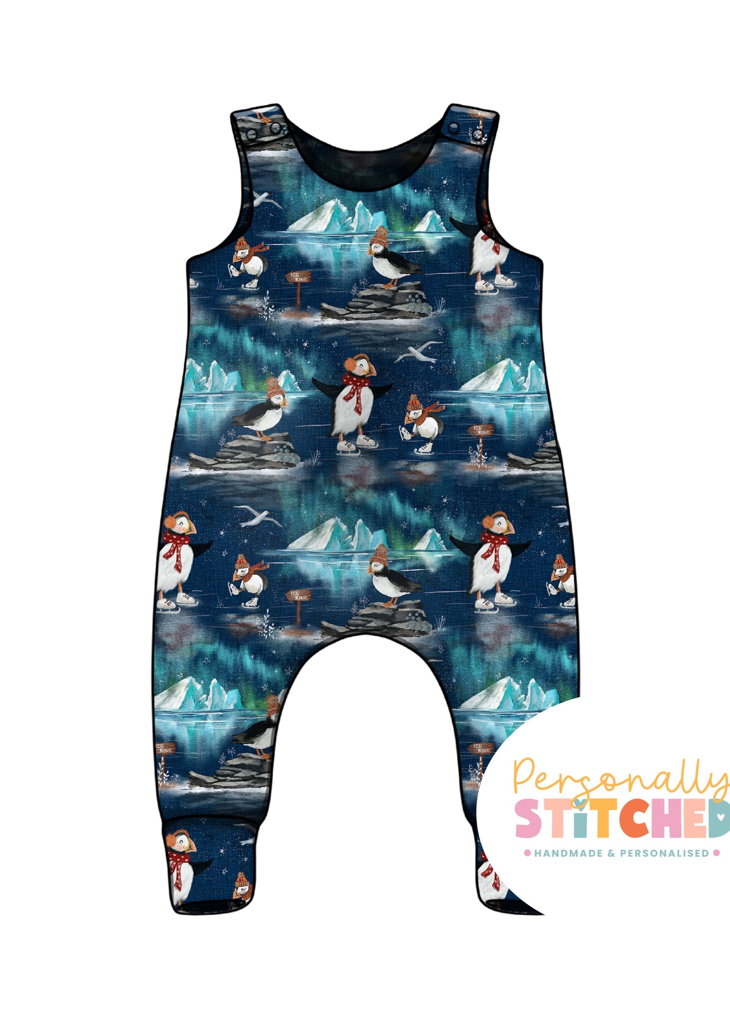 Ice Skating Puffins French Terry Romper (Made To Order)