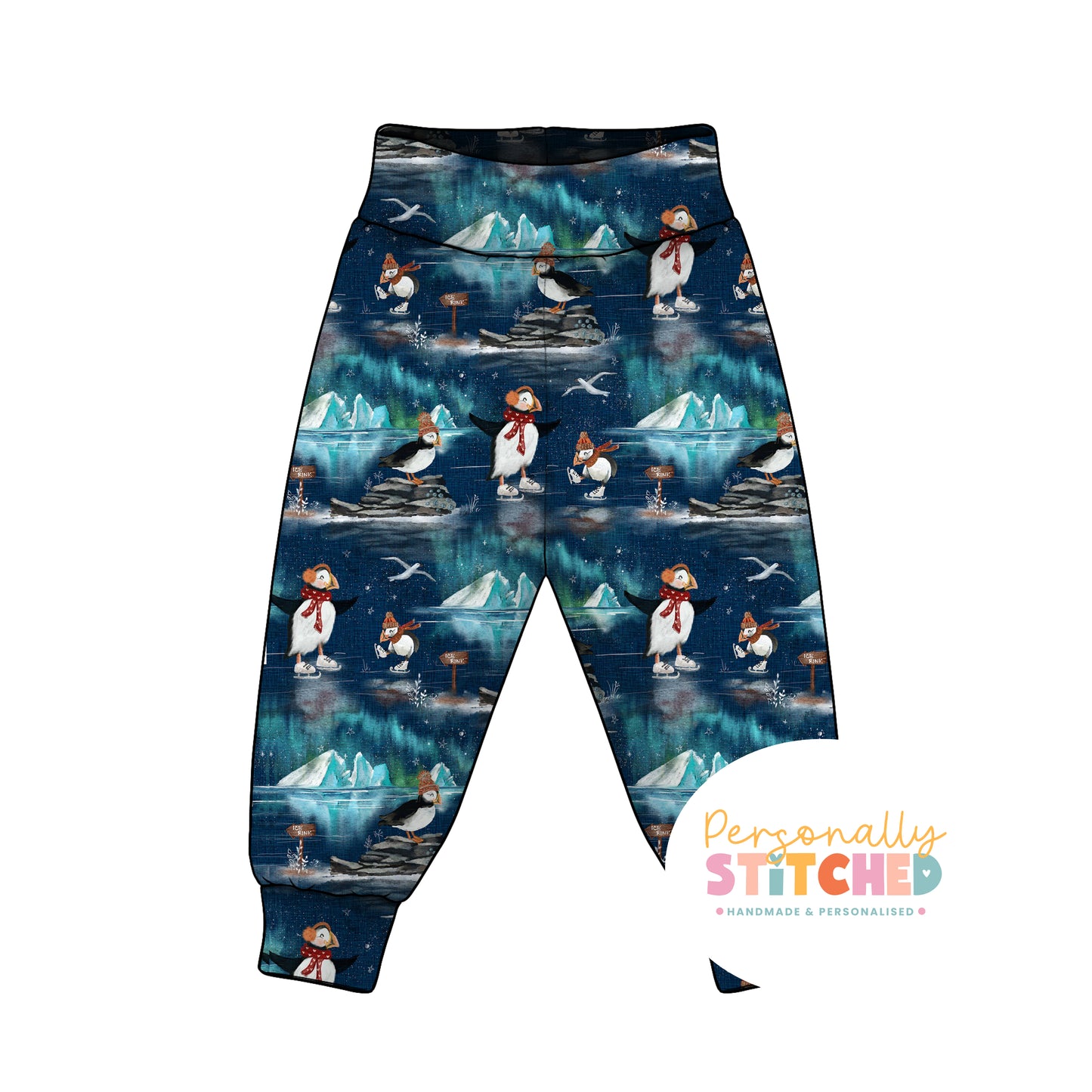 Ice Skating Puffins French Terry Relaxed Fit Yoga Waist & Cuff Joggers