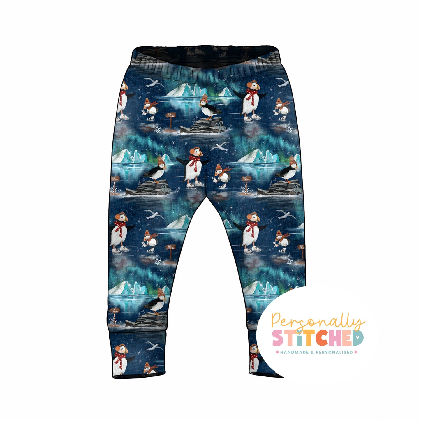 Ice Skating Puffins French Terry Cuff Leggings